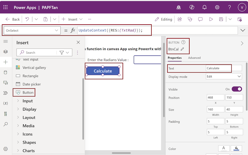 Insert a Button control